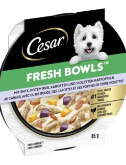 Cesar Fresh Bowls mit Ente, Karotten, rotem Reis und violetten Kartoffeln 85g