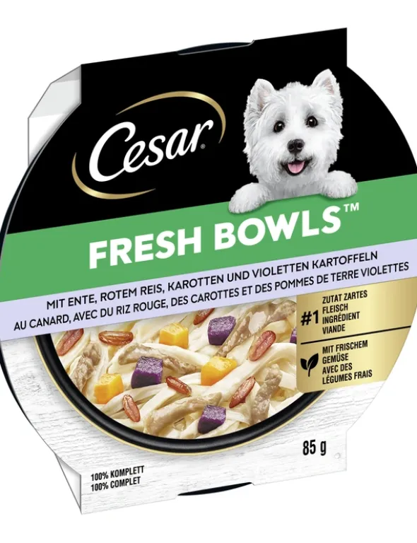 Cesar Fresh Bowls mit Ente, Karotten, rotem Reis und violetten Kartoffeln 85g
