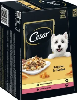 Cesar Selektion Gelee mit Huhn und Karotten, mit Rind und Gemüse 1,2kg