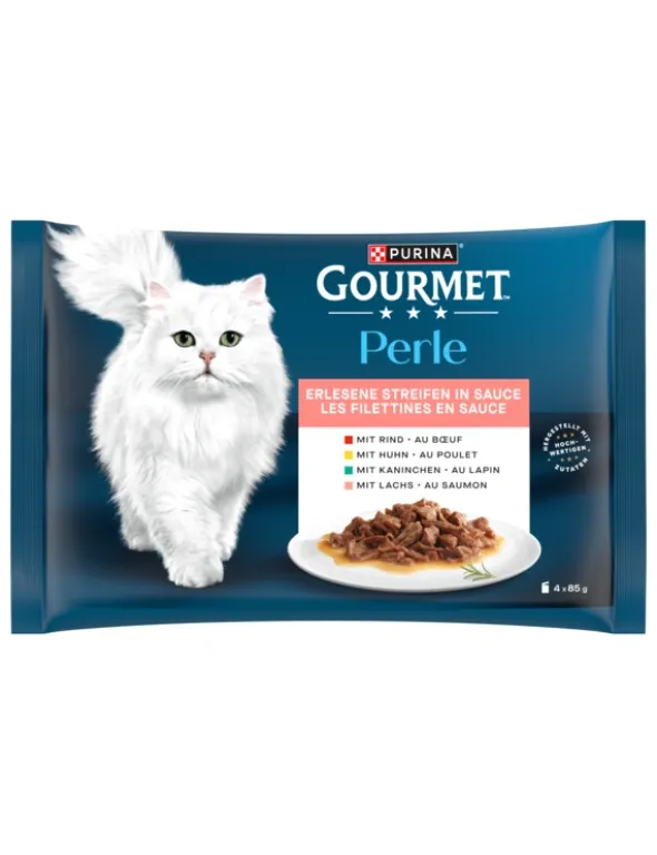 GOURMET Perle Erlesene Streifen in Sauce Multipack Rind, Kaninchen, Lachs, Huhn 340g