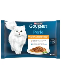 GOURMET Perle Erlesene Streifen in Sauce Multipack Truthahn, Thunfisch, Ente, Lamm 340g