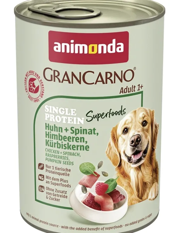 GranCarno Single Protein Superfoods Huhn + Spinat, Himbeeren, Kürbiskerne 400g