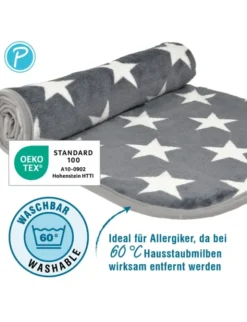 Petlando Kuscheldecke Stars grau 100 x 70 cm