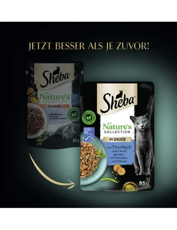 Sheba Nature's Collection in Sauce mit Thunfisch und Leinöl garniert mit Karotten und Erbsen 85g