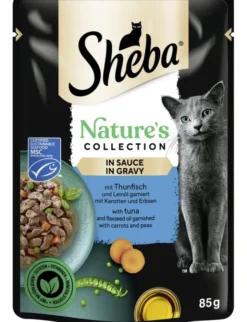 Sheba Nature's Collection in Sauce mit Thunfisch und Leinöl garniert mit Karotten und Erbsen 85g