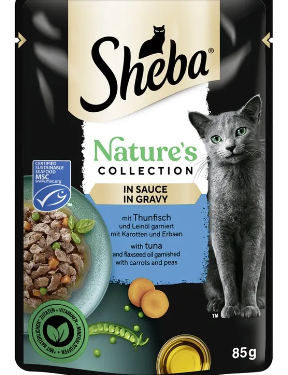 Sheba Nature's Collection in Sauce mit Thunfisch und Leinöl garniert mit Karotten und Erbsen 85g