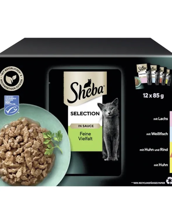 Sheba Selection in Sauce Feine Vielfalt Multipack mit Lachs, mit Weissfisch, mit Huhn und Rind, mit Huhn 1kg
