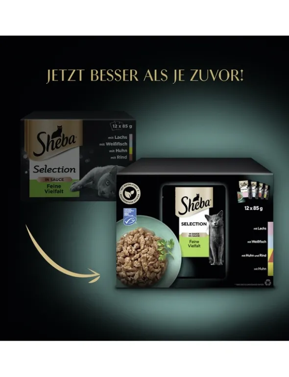 Sheba Selection in Sauce Feine Vielfalt Multipack mit Lachs, mit Weissfisch, mit Huhn und Rind, mit Huhn 1kg