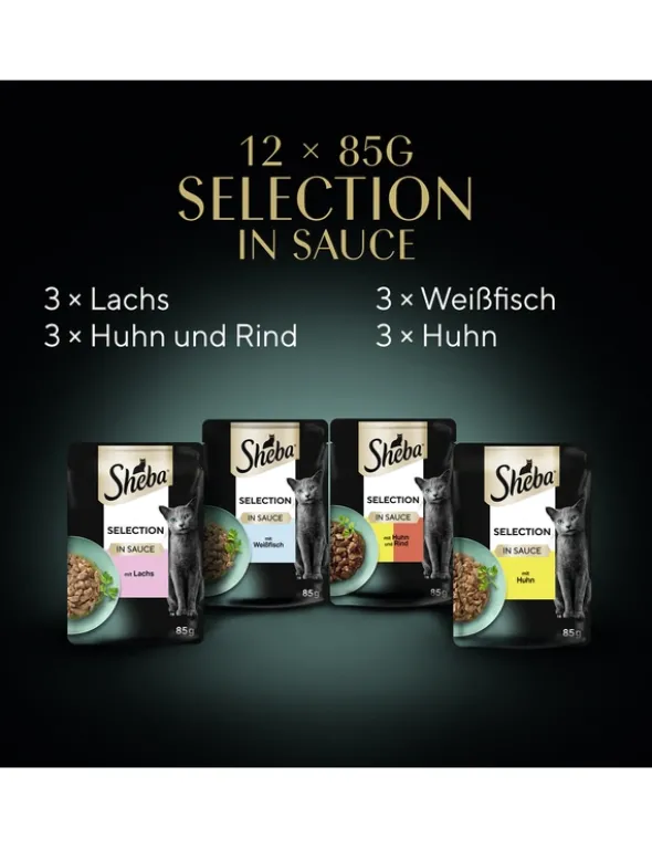 Sheba Selection in Sauce Feine Vielfalt Multipack mit Lachs, mit Weissfisch, mit Huhn und Rind, mit Huhn 1kg