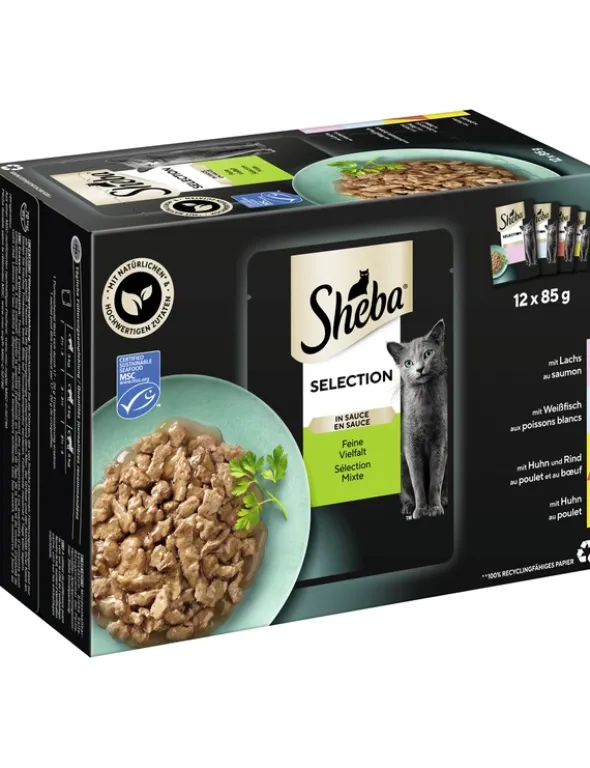 Sheba Selection in Sauce Feine Vielfalt Multipack mit Lachs, mit Weissfisch, mit Huhn und Rind, mit Huhn 1kg