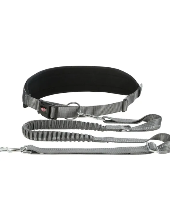 TRIXIE Bauchgurt mit Leine graphit, schwarz M-L