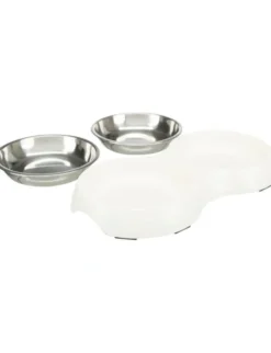 TRIXIE Napf-Set flach Melamin/Edelstahl weiß 2 x 0,2 l