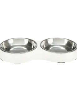 TRIXIE Napf-Set flach Melamin/Edelstahl weiß 2 x 0,2 l