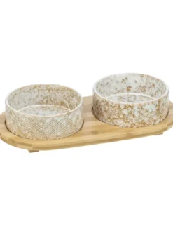 TRIXIE Napf-Set Keramik/Bambus hellbraun, weiß 2 x 0,3 l