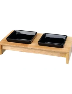 TRIXIE Napf-Set Keramik/Holz hellbraun, schwarz 2 x 0,2 l