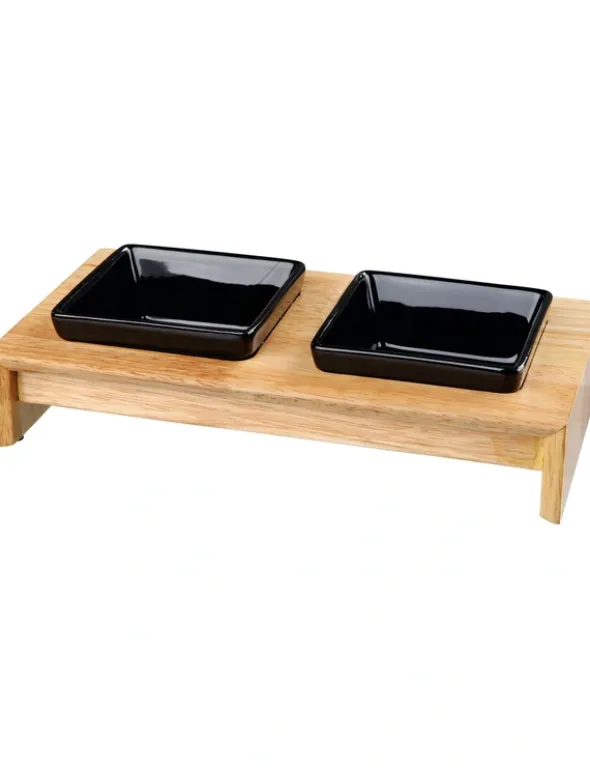 TRIXIE Napf-Set Keramik/Holz hellbraun, schwarz 2 x 0,2 l