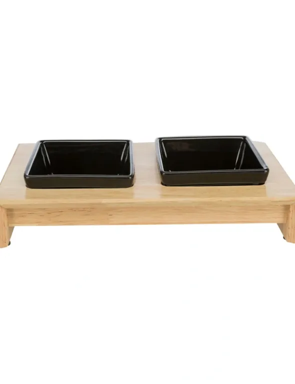 TRIXIE Napf-Set Keramik/Holz hellbraun, schwarz 2 x 0,2 l