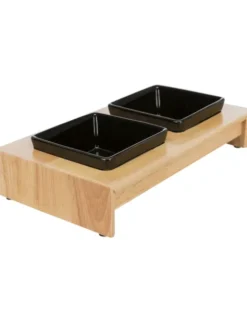 TRIXIE Napf-Set Keramik/Holz hellbraun, schwarz 2 x 0,2 l