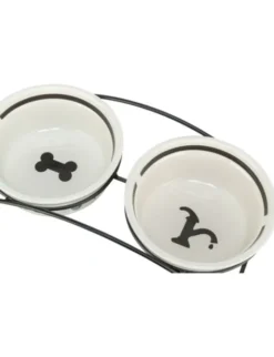 TRIXIE Napf-Set Keramik/Metall schwarz, weiß 2 x 0,25 l