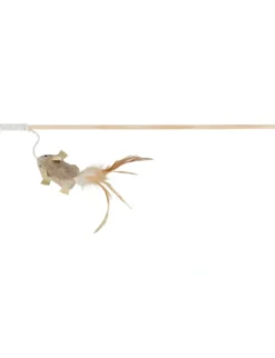 TRIXIE Spielangel Maus mit Federn und Katzenminze beige 50 cm