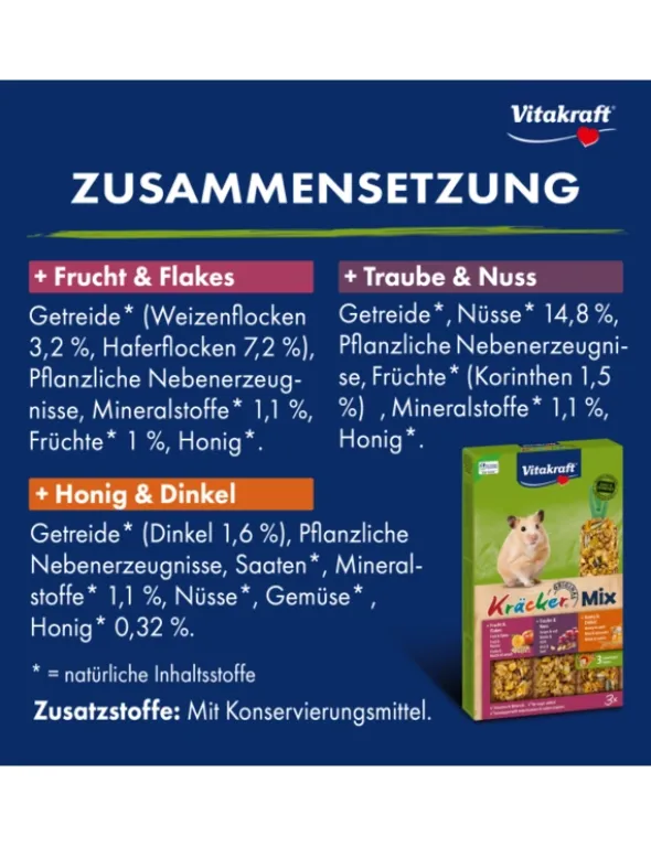 Vitakraft Kräcker 3er für Hamster Honig, Traube & Frucht 168g