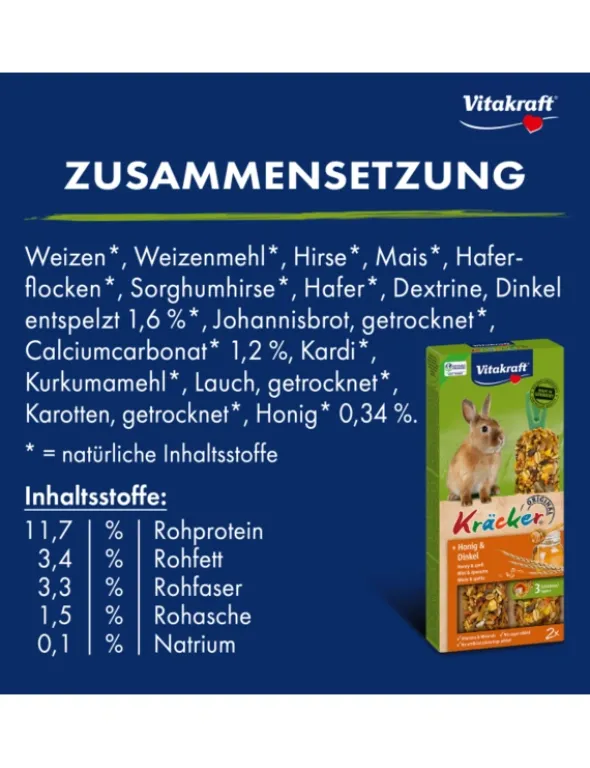Vitakraft Kräcker 2er für Zwergkaninchen Honig & Dinkel 112g