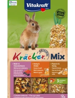 Vitakraft Kräcker 3er für Zwergkaninchen Waldbeere, Honig & Popcorn 160g