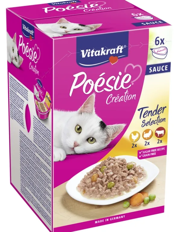 Vitakraft Poésie Création in Sauce Multipack 2 x mit Huhn & Gartengemüse, 2 x mit Rind & Karotte, 2 x mit Pute in Käsesauce 510g