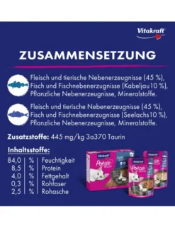 Vitakraft Poésie Délice Fish Selection in Sauce 3 x mit erlesenem Seelachs, 3 x mit delikatem Kabeljau 510g