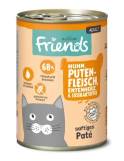 6 x activa Friends Adult Huhn, Putenfleisch, Entenherz & Süßkartoffel 400g