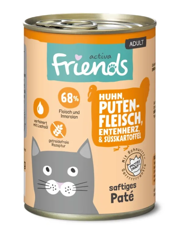 6 x activa Friends Adult Huhn, Putenfleisch, Entenherz & Süßkartoffel 400g