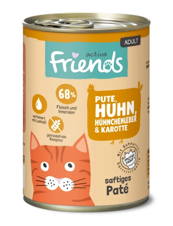 6 x activa Friends Adult Pute, Huhn, Hühnchenleber & Karotte 400g