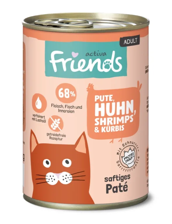6 x activa Friends Adult Pute, Huhn, Shrimps & Kürbis 400g
