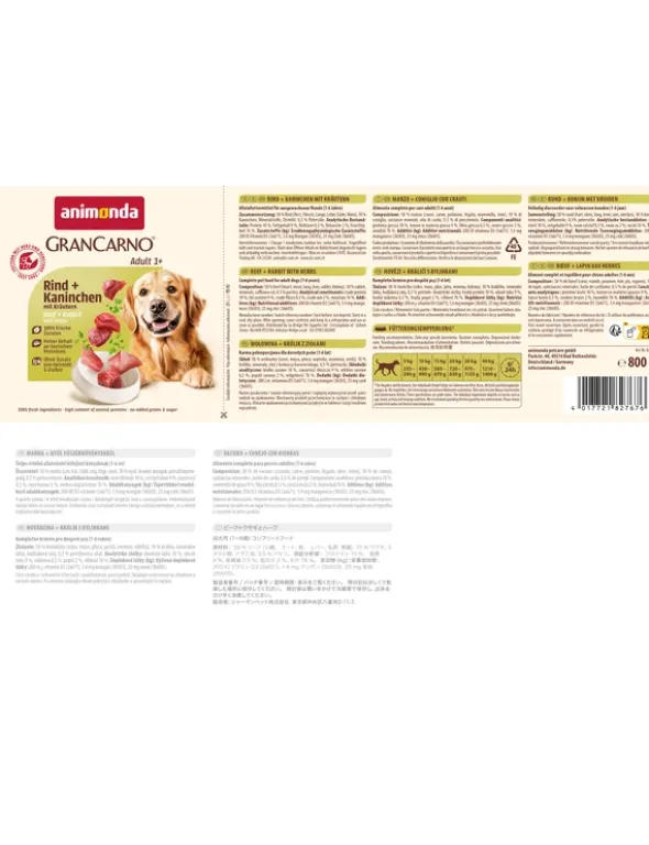 6 x GranCarno Adult Rind + Kaninchen mit Kräutern 800g