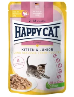 20 x HAPPY CAT Young Meat in Sauce Kitten & Junior Land-Geflügel 85g