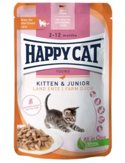 20 x HAPPY CAT Young Meat in Sauce Kitten & Junior Land-Ente 85g