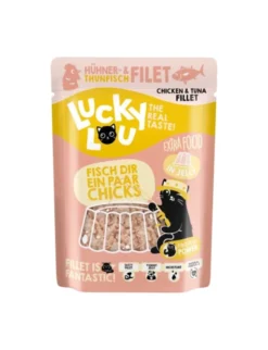 12 x Lucky Lou Extra Food in Jelly Hühner- und Thunfischfilet 70g